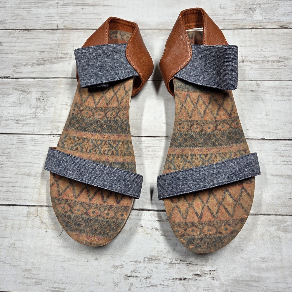 Rocket Dog Platform Slingback Sandal Women 11 Blue Brown Denim Cork Print S22